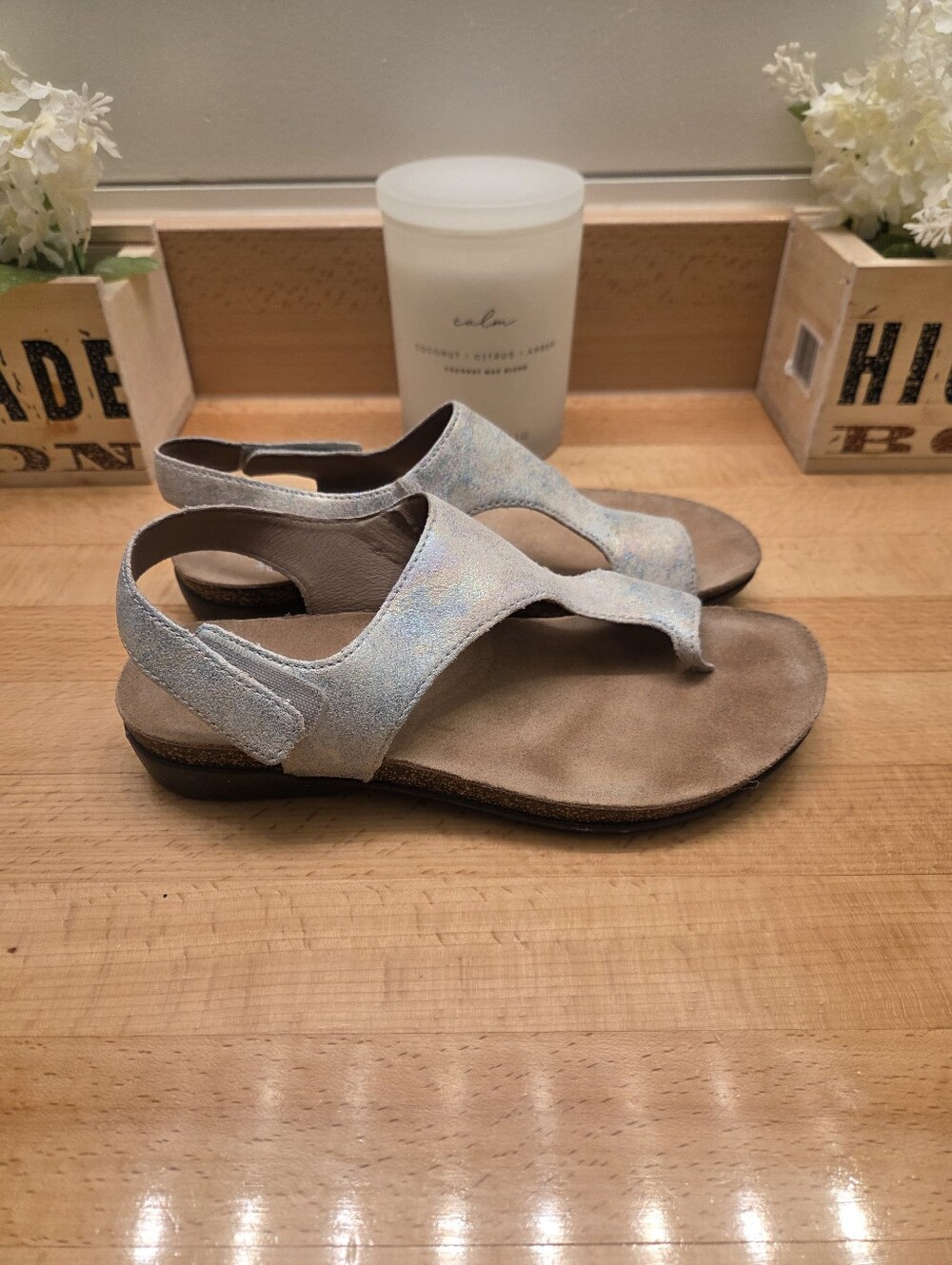 Dansko Reece Sandals Pearl Petrol Iridescent Leather Womens Size EU 37